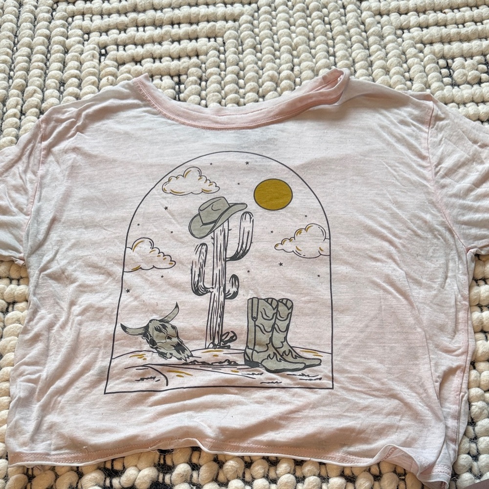 Pink Graphic Tee with Cactus Design